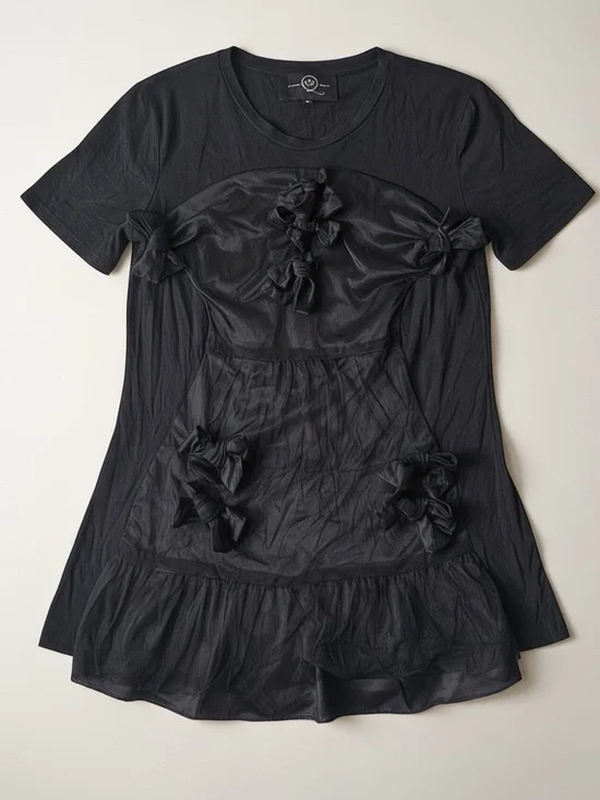McQ Alexander McQueen Sheer Bow Mesh Overlay Ruffle Mixed Media Goth Shirt Top M - Picture 4 of 16